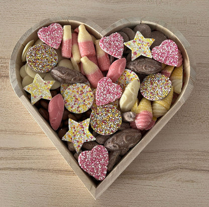 Wooden Fillable Heart with Chocolates