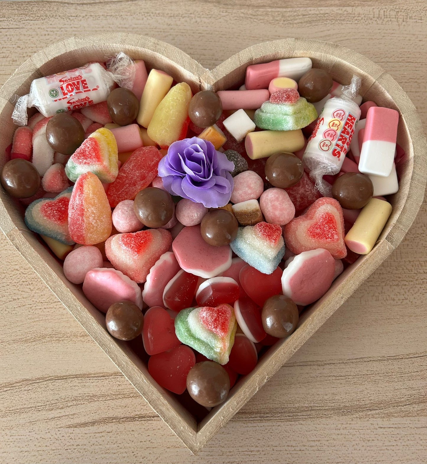 Wooden Fillable Heart with Sweets & Chocolates